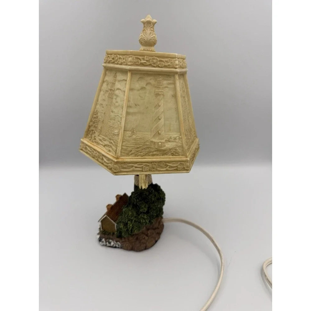 Vintage Lighthouse Small Electric Table Lamp 6 Sided Lithophane Shade Works 11